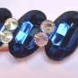 Blue Three Ovals Acrylic Silver Tone Salon Alligator Hair Clip Gorgeous!