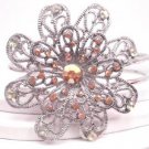 Silver Tone Orange Green Studded Flower Hinge Bangle Bracelet