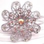 Silver Tone Orange Green Studded Flower Hinge Bangle Bracelet