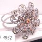 Silver Tone Orange Green Studded Flower Hinge Bangle Bracelet
