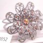 Silver Tone Orange Green Studded Flower Hinge Bangle Bracelet