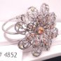 Silver Tone Orange Green Studded Flower Hinge Bangle Bracelet