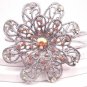 Silver Tone Orange Green Studded Flower Hinge Bangle Bracelet