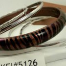 Brown Tiger Stripe Acrylic 4 Thin Silver Tone Bangle Bracelet Set