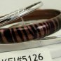 Brown Tiger Stripe Acrylic 4 Thin Silver Tone Bangle Bracelet Set