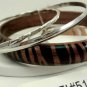 Brown Tiger Stripe Acrylic 4 Thin Silver Tone Bangle Bracelet Set