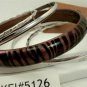 Brown Tiger Stripe Acrylic 4 Thin Silver Tone Bangle Bracelet Set