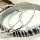 Silver Tiger Stripe Acrylic 4 Thin Silver Tone Bangle Bracelet Set