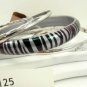 Silver Tiger Stripe Acrylic 4 Thin Silver Tone Bangle Bracelet Set