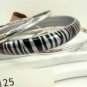 Silver Tiger Stripe Acrylic 4 Thin Silver Tone Bangle Bracelet Set