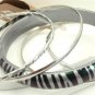 Silver Tiger Stripe Acrylic 4 Thin Silver Tone Bangle Bracelet Set