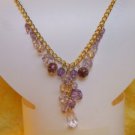 Purple Glass Bead Necklace Acrylic Rose Bead Accents Gold Tone Chain