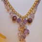 Purple Glass Bead Necklace Acrylic Rose Bead Accents Gold Tone Chain