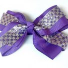 Purple Silver Checkered Hair Bows Alligator Clip Barrette