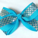 Blue Silver Checkered Hair Bows Alligator Clip Barrette