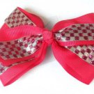 Pink Silver Checkered Hair Bows Alligator Clip Barrette