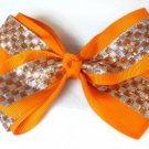 Orange Silver Checkered Hair Bows Alligator Clip Barrette
