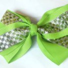 Green Silver Checkered Hair Bows Alligator Clip Barrette
