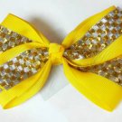 Yellow Silver Checkered Hair Bows Alligator Clip Barrette