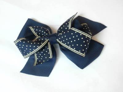 Dark Blue Cream Polka Dot Hair Bows Alligator Clip Barrette