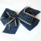 Dark Blue Cream Polka Dot Hair Bows Alligator Clip Barrette