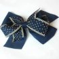 Dark Blue Cream Polka Dot Hair Bows Alligator Clip Barrette