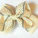 Cream Dark Blue Polka Dot Hair Bows Alligator Clip Barrette