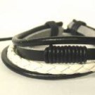 Wrapped Leather Bracelet Surfer Wristband Ethnic Tribal Gray White Black