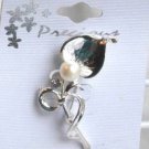 Flower Fashion Brooch Broach Pin Faux Pearls Silver Tone Leaves