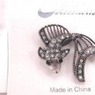 Cast Antique Silver Color Fish Broach Pin Brooch Clear Crystal Stones