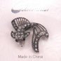 Cast Antique Silver Color Fish Broach Pin Brooch Clear Crystal Stones