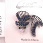 Cast Antique Silver Color Fish Broach Pin Brooch Blue Crystal Stones