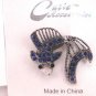 Cast Antique Silver Color Fish Broach Pin Brooch Blue Crystal Stones