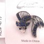 Cast Antique Silver Color Fish Broach Pin Brooch Blue Crystal Stones