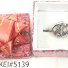 Gray White Natural Smooth Stone Gemstone Silver Tone Ring Gift Box Included Xmas
