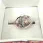 Gray White Natural Smooth Stone Gemstone Silver Tone Ring Gift Box Included Xmas