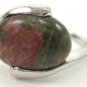 Coral Green Natural Smooth Stone Gemstone Silver Tone Ring Gift Box Included