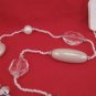 White Seed Bead Necklace Set Glossy Pearlized Silver Tone Beads Dangle Earrings