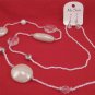 White Seed Bead Necklace Set Glossy Pearlized Silver Tone Beads Dangle Earrings