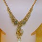 Green Glass Bead Necklace Acrylic Rose Bead Accents Gold Tone Chain