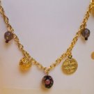 Black Glass Bead Necklace Charm Choker Gold Tone Chain
