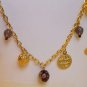 Black Glass Bead Necklace Charm Choker Gold Tone Chain