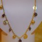Black Glass Bead Necklace Charm Choker Gold Tone Chain