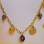 Black Glass Bead Necklace Charm Choker Gold Tone Chain