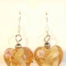 Orange Heart Lampwork Pink Flower Glass Dangle Earrings