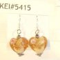 Orange Heart Lampwork Pink Flower Glass Dangle Earrings