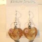 Orange Heart Lampwork Pink Flower Glass Dangle Earrings