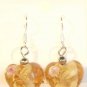 Orange Heart Lampwork Pink Flower Glass Dangle Earrings