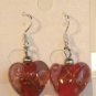 Red Heart Lampwork Pink Flower Glass Dangle Earrings