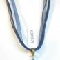 White Blue Millefiori Flower Teardrop Pendant Blue Organza Wax String Necklace